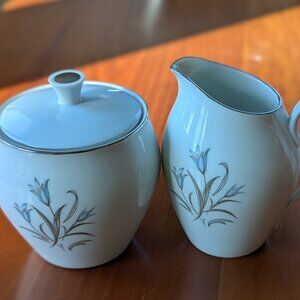 Noritake Blue Bell Sugar Bowl With Lid & Creamer Set Porcelain Fine China, #5564